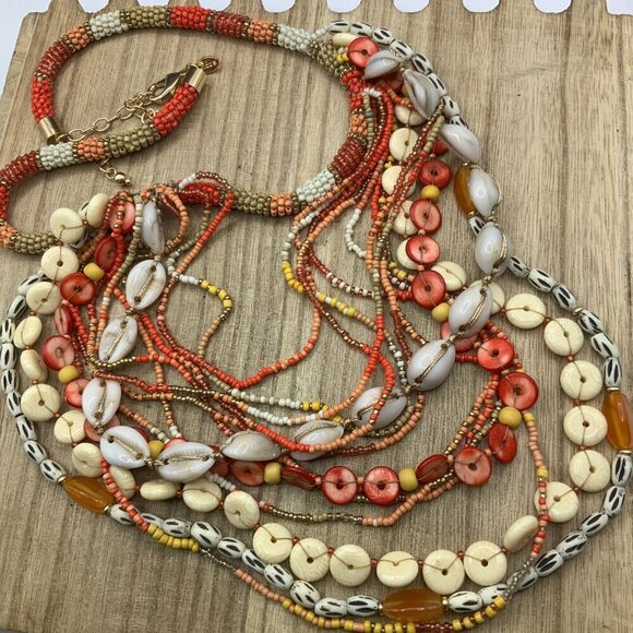 Chico's Novy Beaded Disc Warm Gold Tone Multi Strand Necklace - Picture 1 of 9